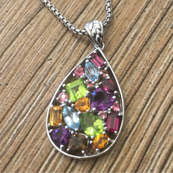 Zales Gorgeous!!!! Multi-Gemstone Teardrop-Shaped Pendant in Sterling Silver - Picture 5 of 10